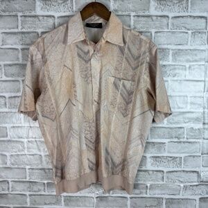 Fulton Street Shirt Works Neutral Print Lightweight 90s Polo Shirt Mens MEDIUM